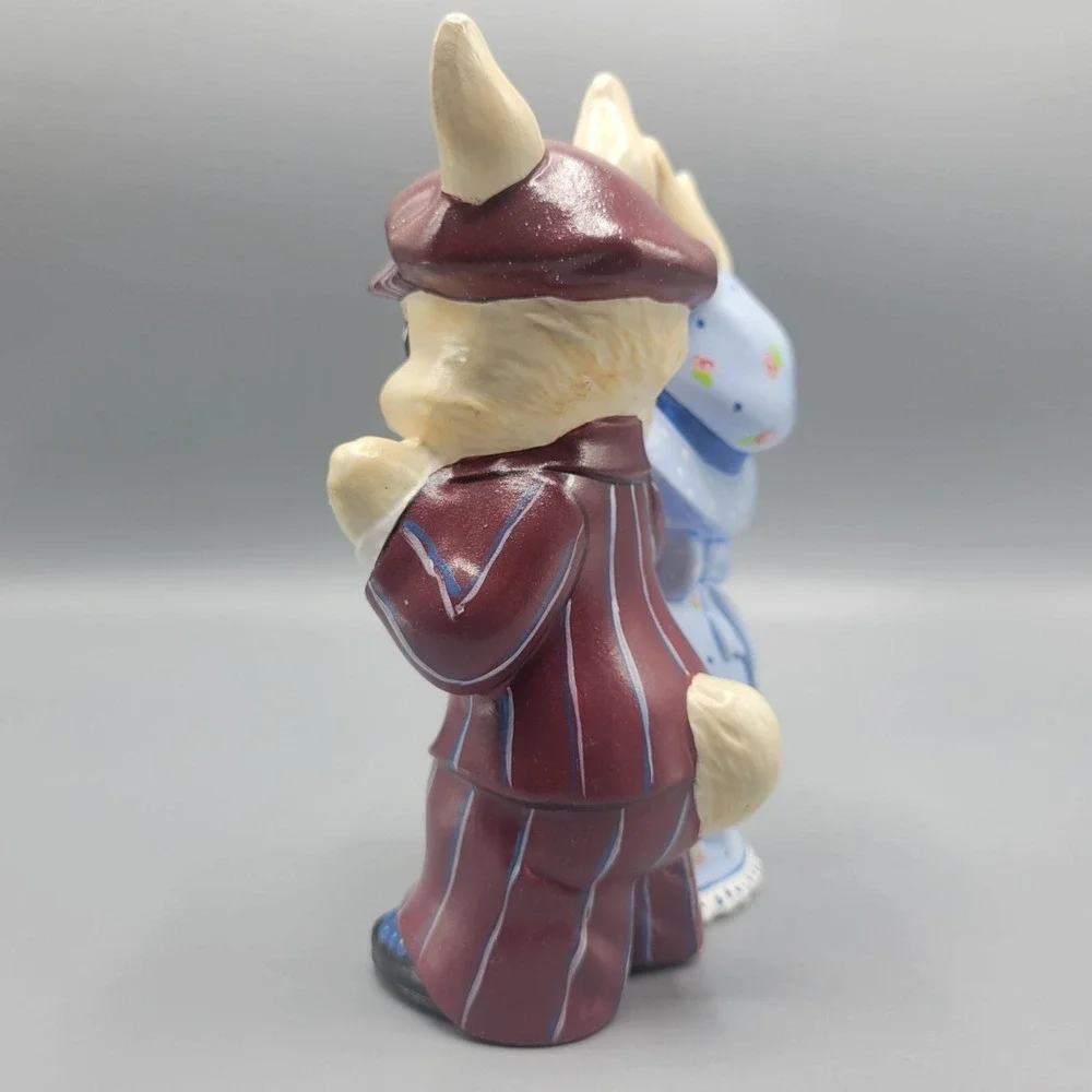 Vintage Ceramic Bunny Couple Figurine Victorian Clothing Shelf Decor